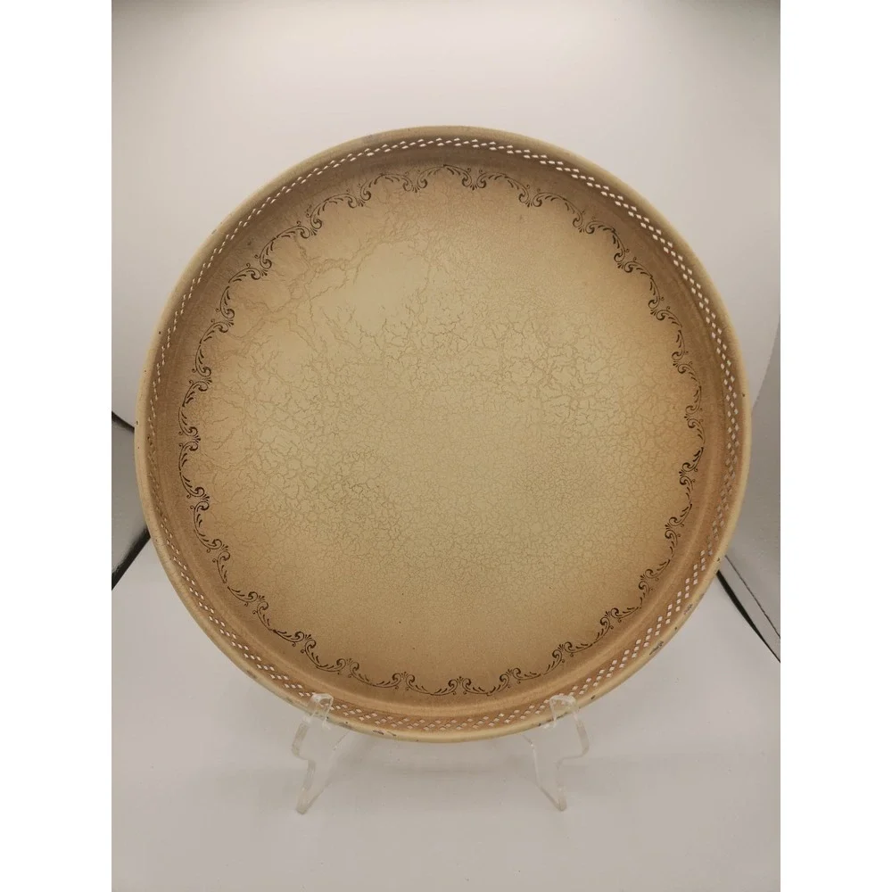 Vintage Look‎ Round Crackled Decorative Vanity Tray Yellow